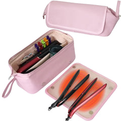 Hot Hair Tools Travel Bag with Heat-resistant Mat Hair Tools Organizer for Straighteners Curling Iron Hair Dryers Hair Accessories Waterproof 2 in 1 Hair Styling Curling Iron Travel Case (Pink)
