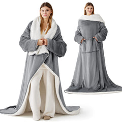 Bedsure Wearable Blanket with Sleeves and Pocket - Warm Throw Blanket with Arms TV Wrap Blanket Robe as Gifts for Women Men Grey
