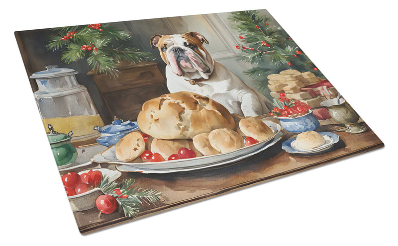 English Bulldog Christmas Cookies Glass Cutting Board