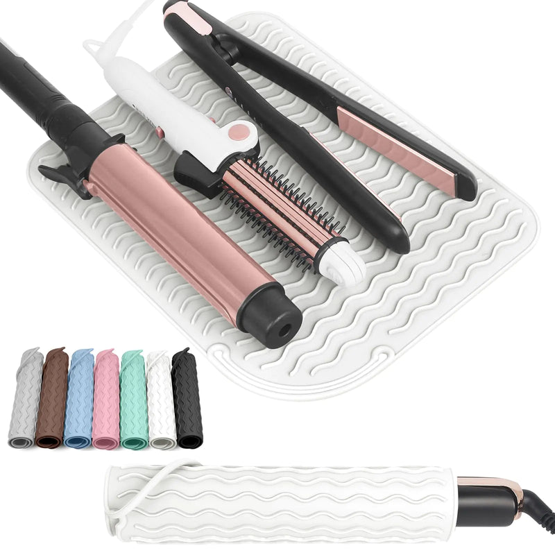 WRORUNER Larger Size Silicone Heat Resistant Mat for Curling Irons Flat Irons Hair Straightener and Other Hair Styling Tools Portable Hot Tools Pad Cover for Travel Vanity Salon(12.0