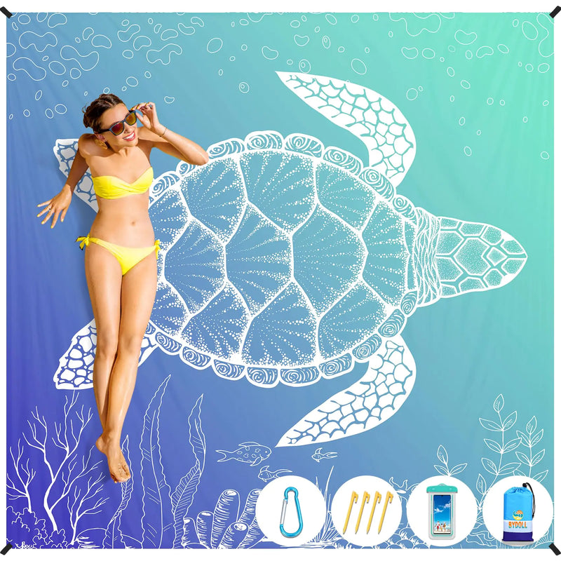 BYDOLL Beach Blanket Sea Turtle Sandproof Waterproof 78×81 1-4 Adults Compact Lightweight Oversized Beach Blanket Large Picnic Mat Beach Blanket for Travel Camping