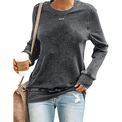 Commuter Long-sleeved Round Neck Solid Color T-shirt