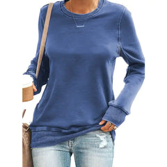 Commuter Long-sleeved Round Neck Solid Color T-shirt