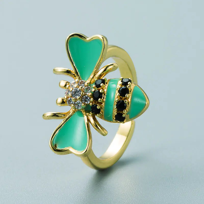 Copper Plated Gold Inlaid Zircon Bee Ring