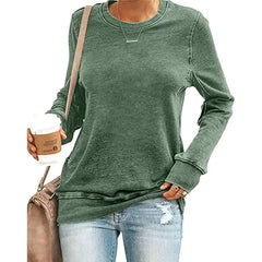 Commuter Long-sleeved Round Neck Solid Color T-shirt