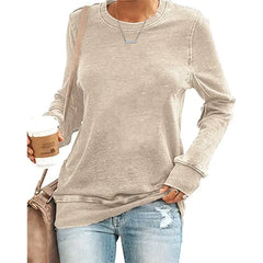 Commuter Long-sleeved Round Neck Solid Color T-shirt