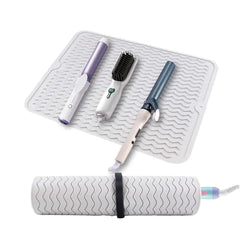 Oversize Silicone Heat Resistant Mat Heat Mat with Velcro for Curling Iron Travel Cover Cushion for Curling Irons Hair Bands and Styling Tools(15.7" X 11.8")