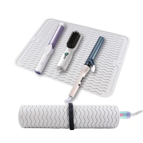 Oversize Silicone Heat Resistant Mat Heat Mat with Velcro for Curling Iron Travel Cover Cushion for Curling Irons Hair Bands and Styling Tools(15.7