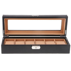 Carbon Fiber 6-Slot Watch Box in Black Leather