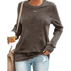 Commuter Long-sleeved Round Neck Solid Color T-shirt